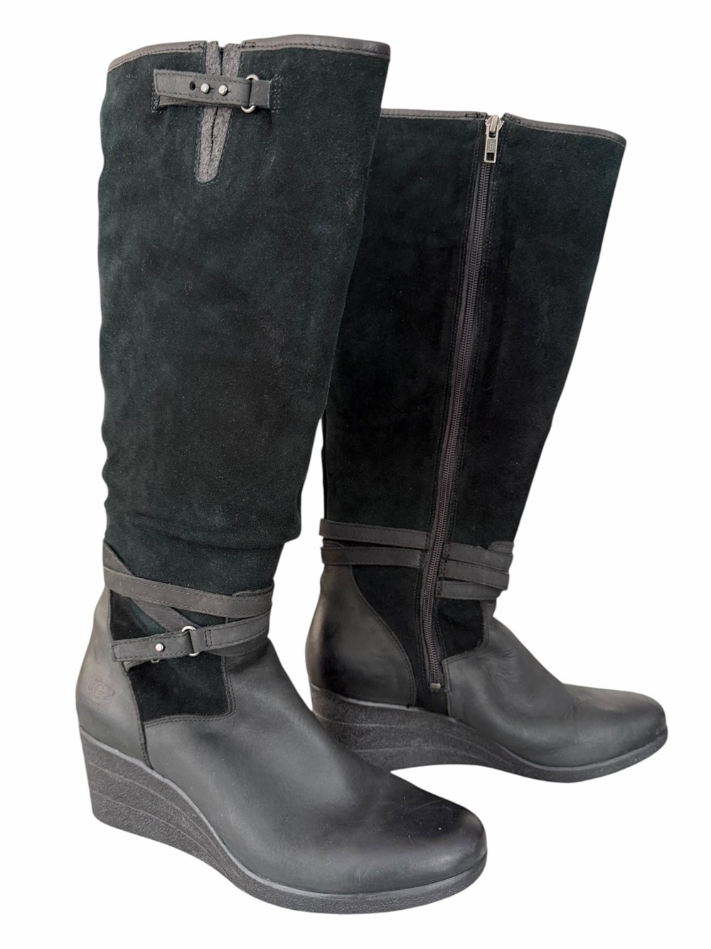 Ugg Lesley Waterproof Suede Leather Wedge Knee High Boots Inside Zip Size 10